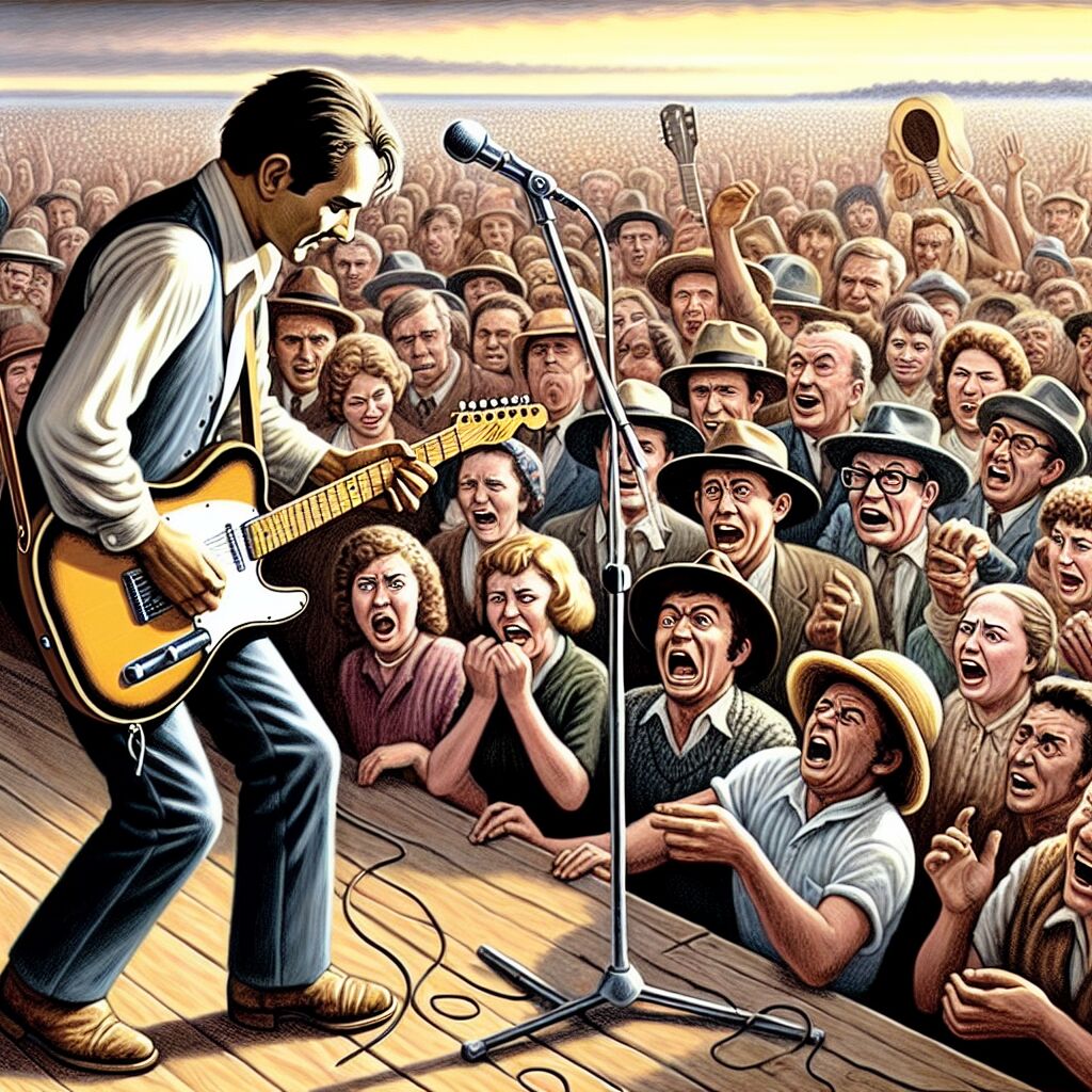 1965 - Dylan speelt op een elektrische gitaar